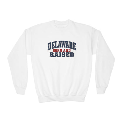Delaware Born and Raised Rustic Heritage Unisex Youth Crewneck Sweatshirt Graphic