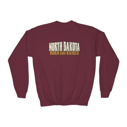 North Dakota Born and Raised Western Streetwear Unisex Youth Crewneck Sweatshirt Graphic