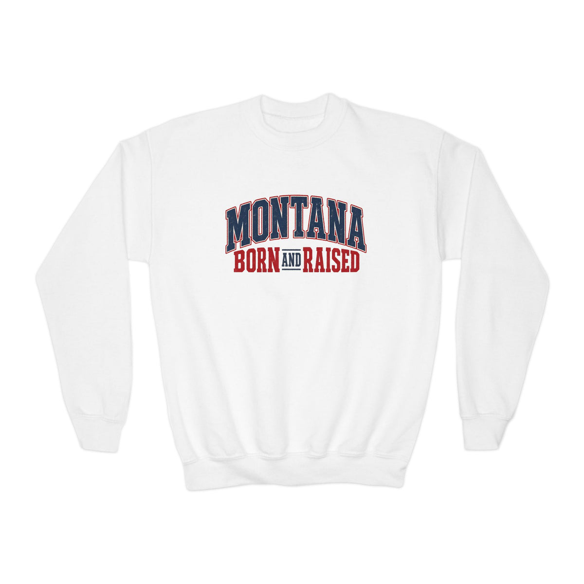 Montana Born and Raised Vintage Americana Unisex Youth Crewneck Sweatshirt Graphic