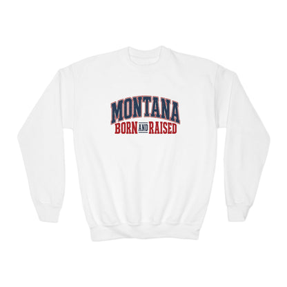 Montana Born and Raised Vintage Americana Unisex Youth Crewneck Sweatshirt Graphic
