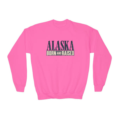Alaska Born and Raised Premium Heritage Unisex Youth Crewneck Sweatshirt Graphic