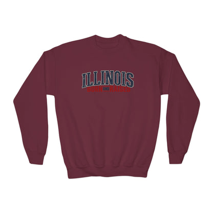 Illinois Born and Raised Premium Heritage Unisex Youth Crewneck Sweatshirt Graphic