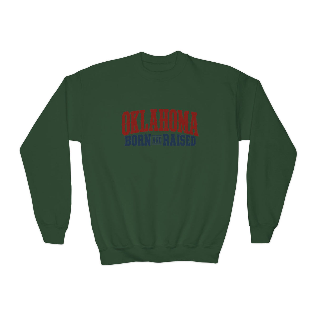 Oklahoma Born and Raised Classic Western Souvenir Unisex Youth Crewneck Sweatshirt Graphic