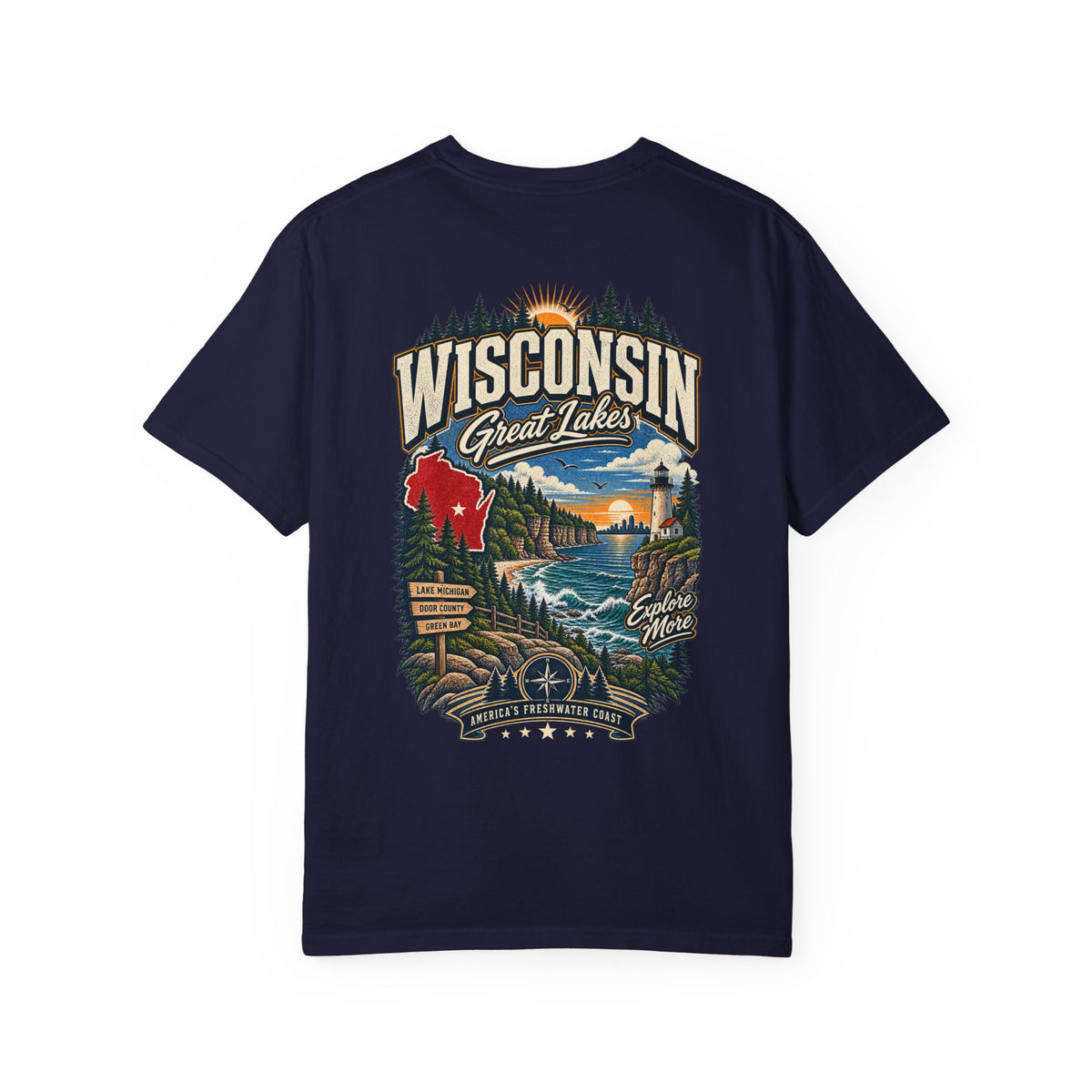 Wisconsin Great Lakes Unisex Comfort Color 1717 Streetwear Graphic Tee
