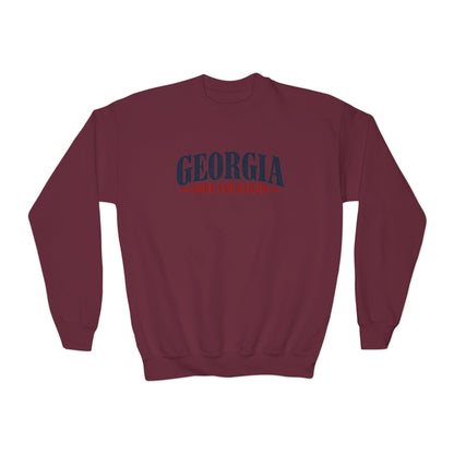 Georgia Born and Raised Premium Heritage Unisex Youth Crewneck Sweatshirt