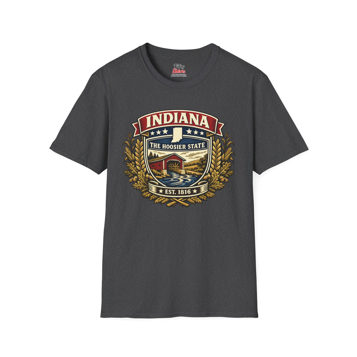 Indiana Heritage Badge Unisex Softstyle T Shirt State Pride Graphic Tee Collections FS03