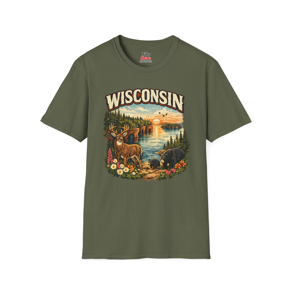 Wisconsin Wildlife Unisex Softstyle T Shirt State Pride Graphic Tee Collections FS03