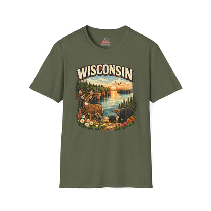 Wisconsin Wildlife Unisex Softstyle T Shirt State Pride Graphic Tee Collections FS03