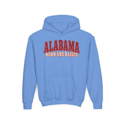 Alabama Born and Raised Classic Southern Heritage Unisex Youth Heavy Blend Hooded Sweatshirt Graphic
