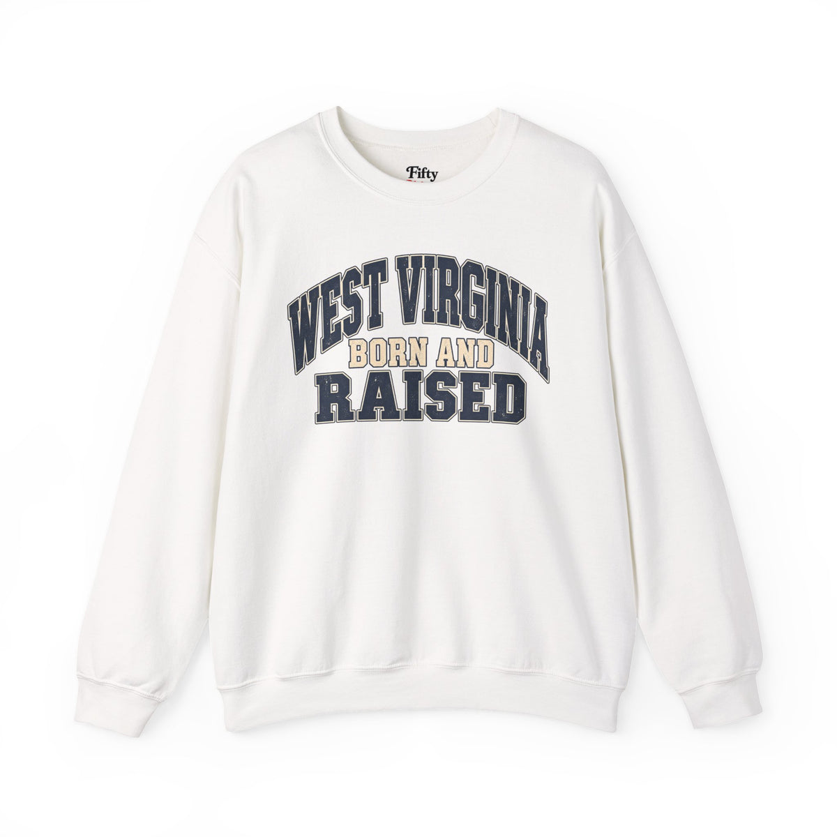 West Virginia Born and Raised Unisex Crewneck Sweatshirt State Name Graphic