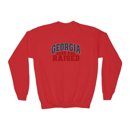Georgia Born and Raised Rustic Southern Unisex Youth Crewneck Sweatshirt
