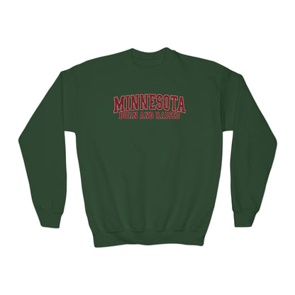 Minnesota Born and Raised Vintage Collegiate Unisex Youth Crewneck Sweatshirt Graphic