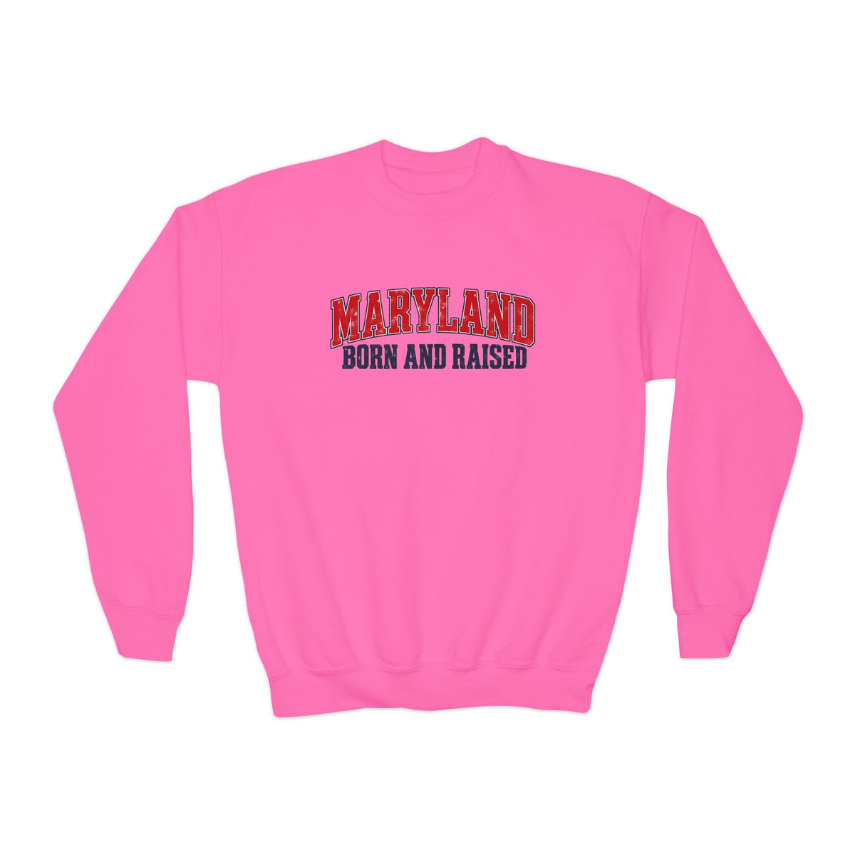 Maryland Born and Raised East Coast Heritage Unisex Youth Crewneck Sweatshirt Unisex Graphic