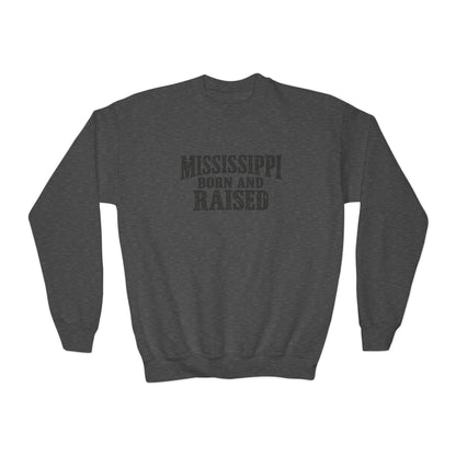 Mississippi Born and Raised Classic Southern Heritage Unisex Youth Crewneck Sweatshirt Graphic