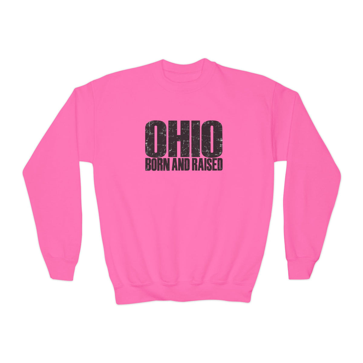 Ohio Born and Raised Modern Midwest Streetwear Unisex Youth Crewneck Sweatshirt Graphic