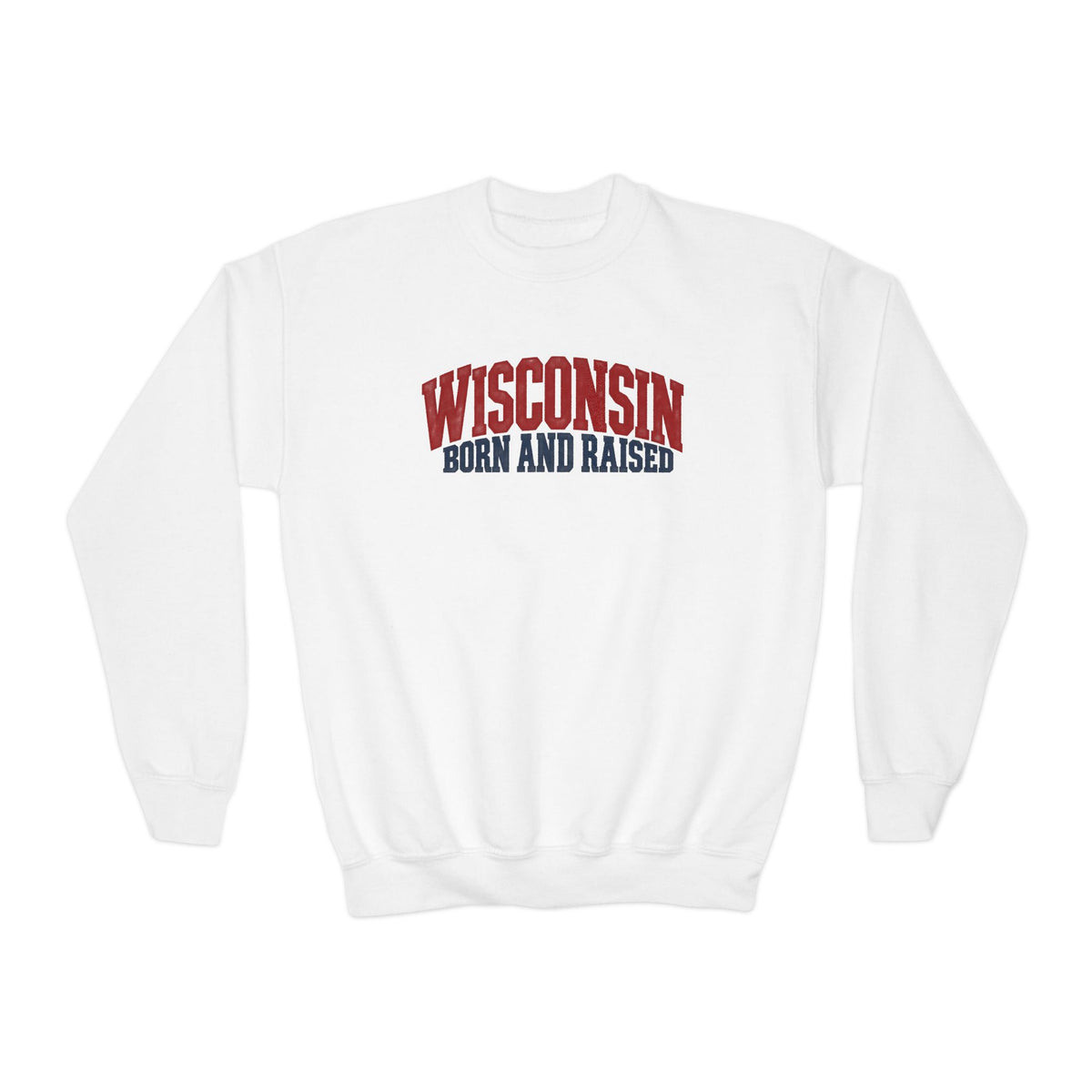 Wisconsin Born and Raised Vintage Americana Unisex Youth Crewneck Sweatshirt Graphic