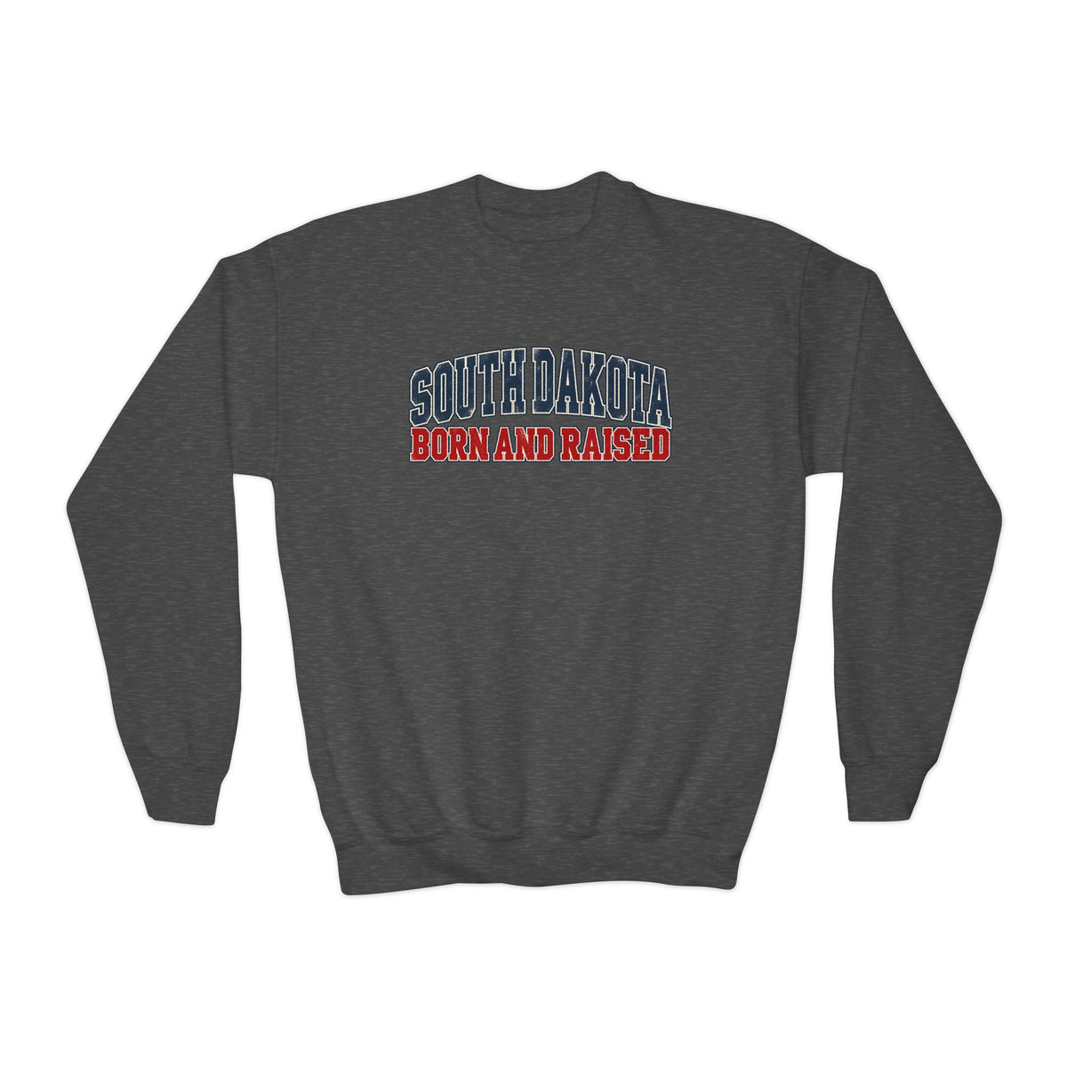 South Dakota Born and Raised Vintage Athletic Unisex Youth Crewneck Sweatshirt Graphic
