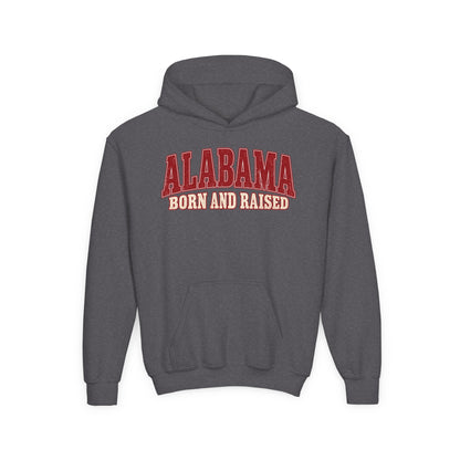 Alabama Born and Raised Classic Southern Heritage Unisex Youth Heavy Blend Hooded Sweatshirt Graphic