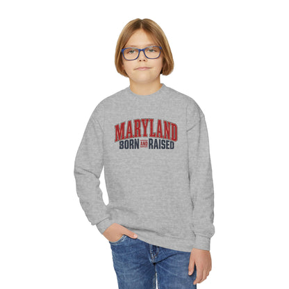 Maryland Born and Raised Timeless Heritage Unisex Youth Crewneck Sweatshirt Graphic