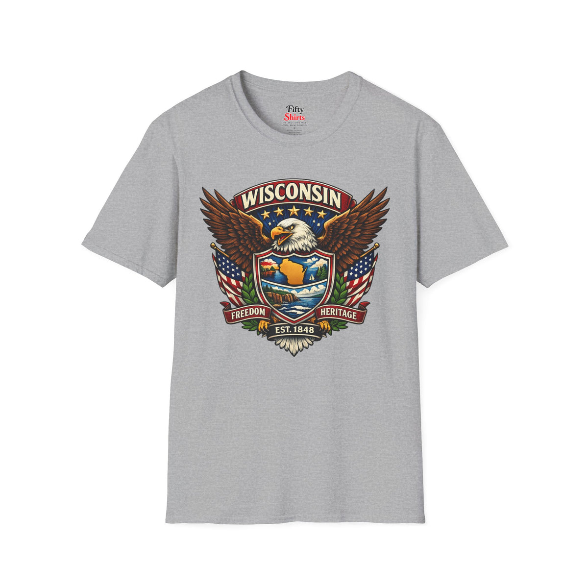 Wisconsin Americana Eagle Unisex Softstyle T Shirt State Pride Graphic Tee Collections FS03