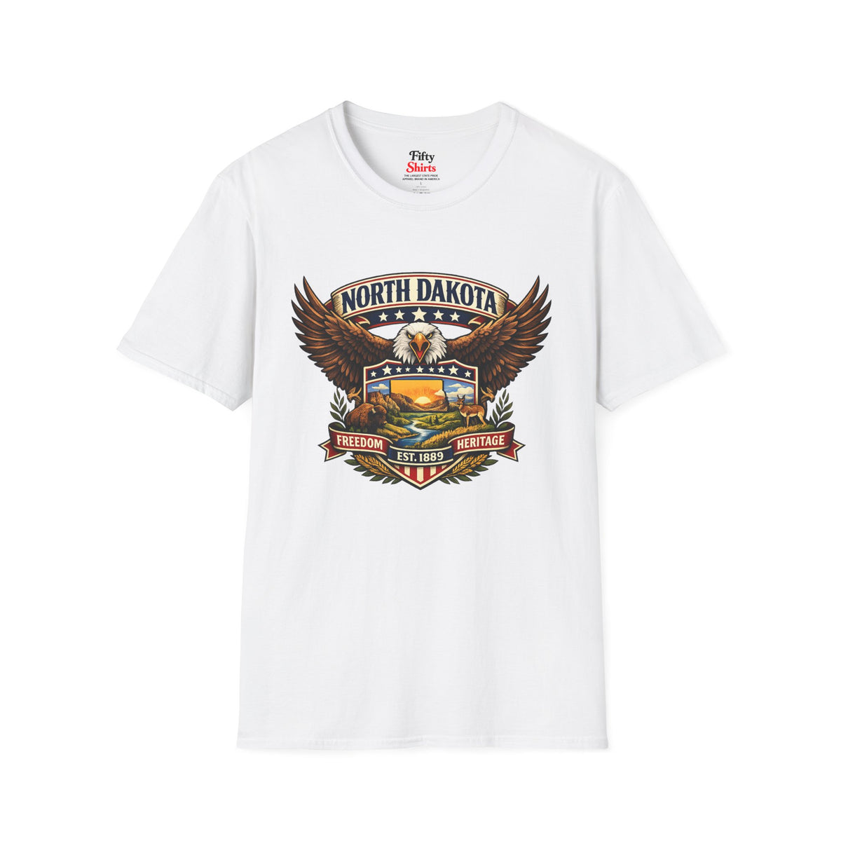 North Dakota Americana Eagle Unisex Softstyle T Shirt State Pride Graphic Tee Collections FS03