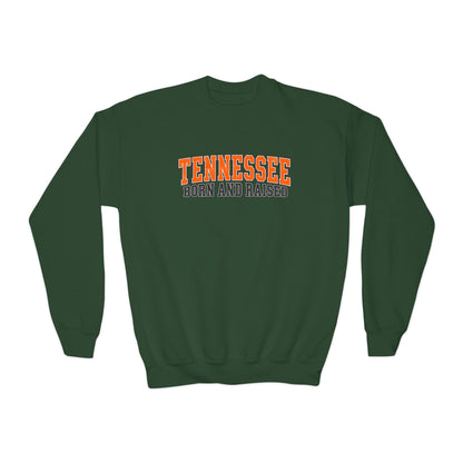 Tennessee Born and Raised Vintage Athletic Unisex Youth Crewneck Sweatshirt Graphic