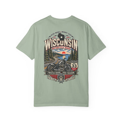 Wisconsin Motorcycle Roads Unisex Comfort Color 1717 Streetwear Graphic Tee