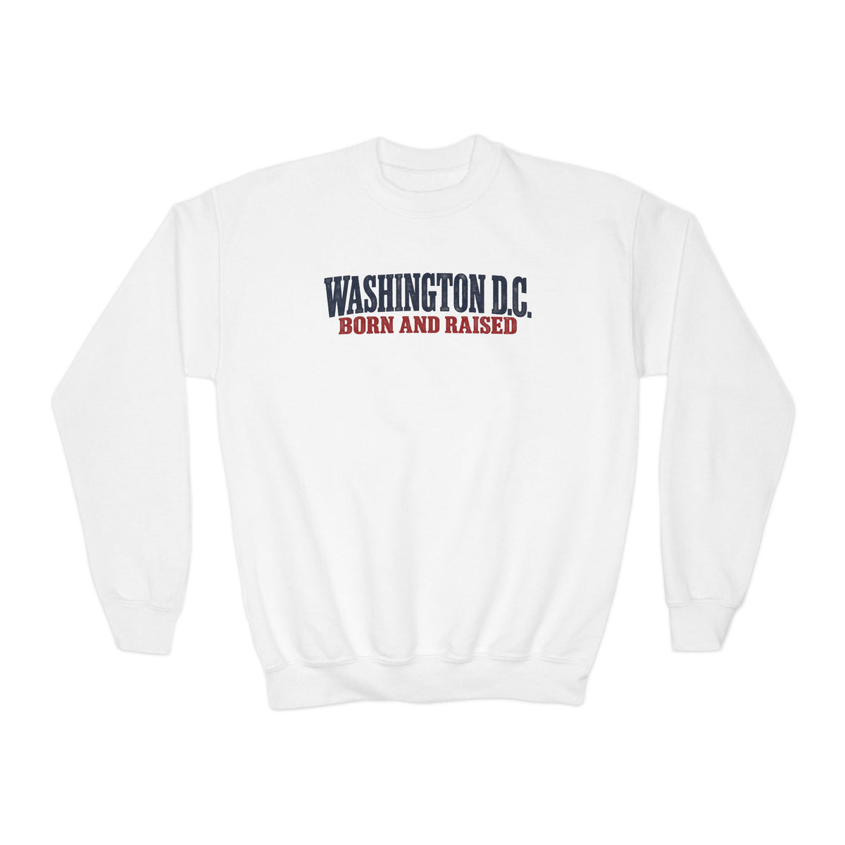 Washington DC Born and Raised Heritage Serif Unisex Youth Crewneck Sweatshirt Graphic