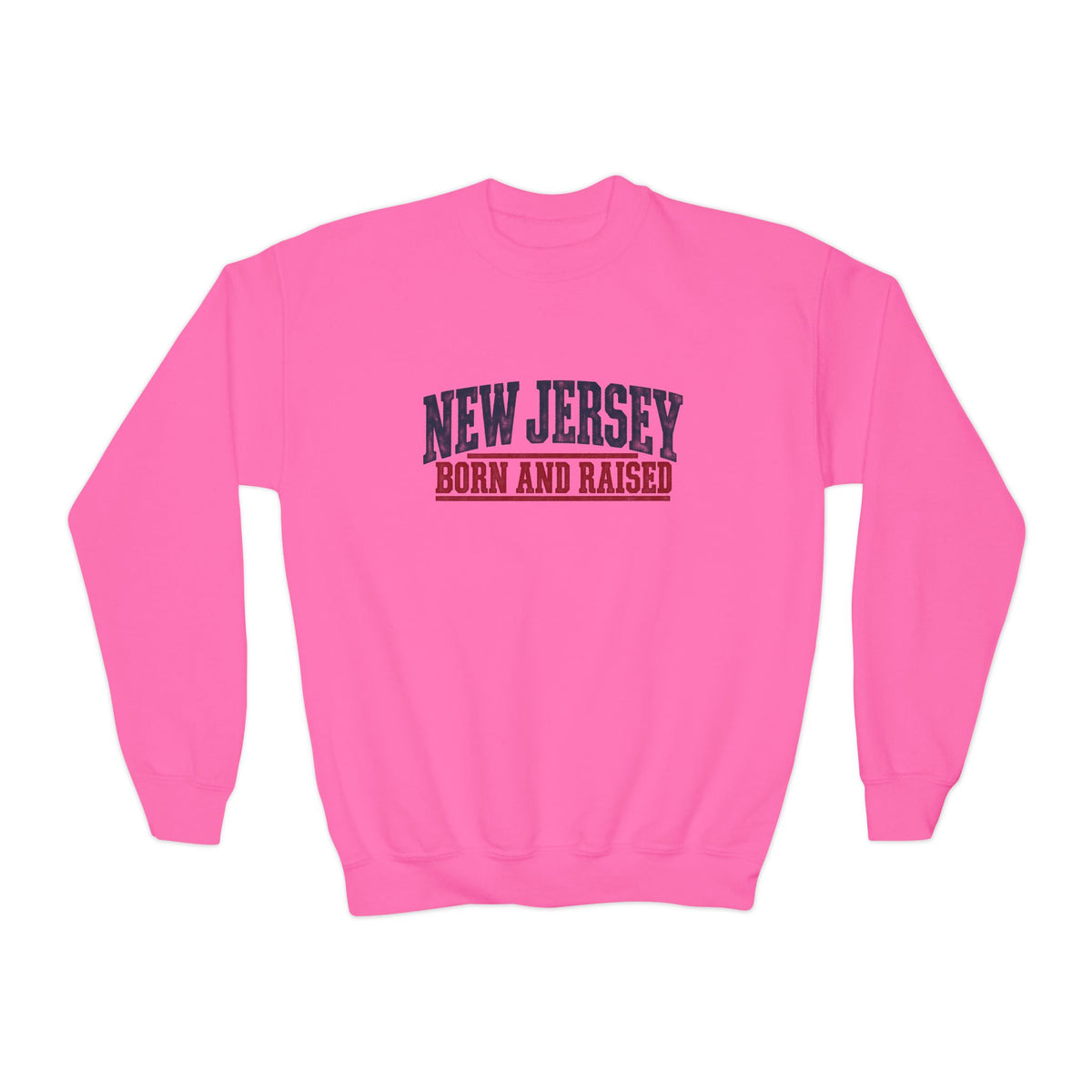 New Jersey Born and Raised Vintage Americana Unisex Youth Crewneck Sweatshirt Graphic