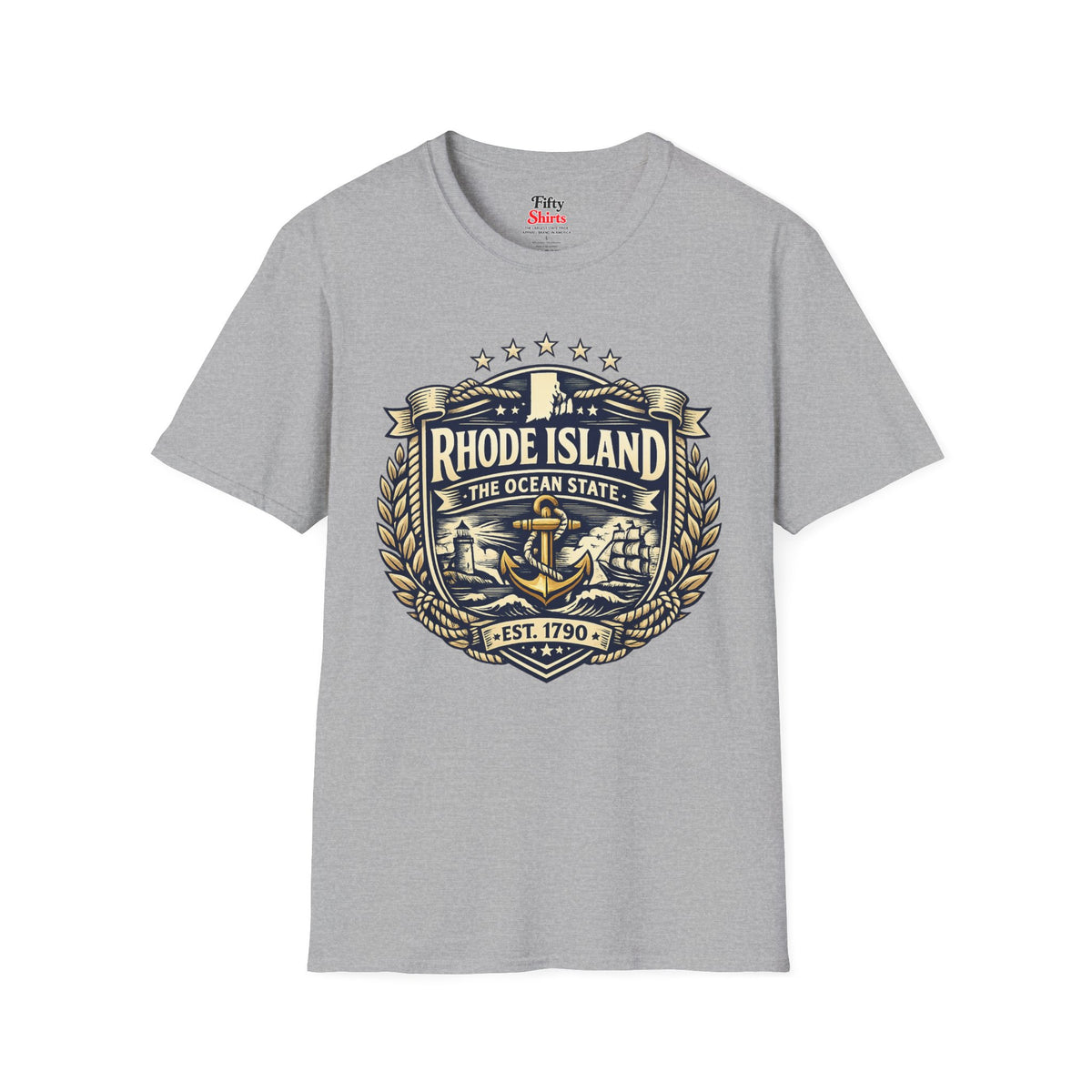 Rhode Island Heritage Badge Unisex Softstyle T Shirt State Pride Graphic Tee Collections FS03