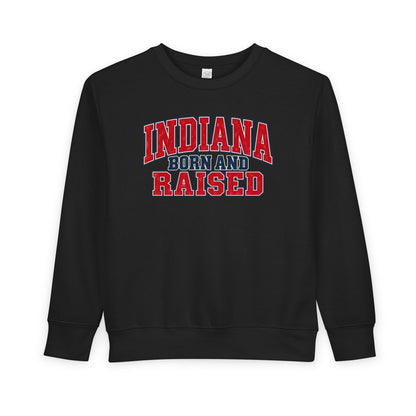 Indiana Born and Raised Vintage Collegiate Unisex Toddler Sweatshirt
