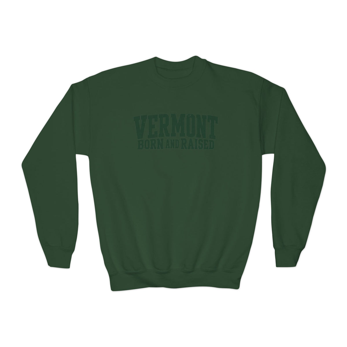 Vermont Born and Raised Rustic New England Unisex Youth Crewneck Sweatshirt