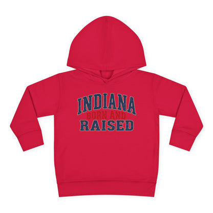 Indiana Born and Raised Bold Hometown Pride Unisex Toddler Pullover Fleece Hoodie