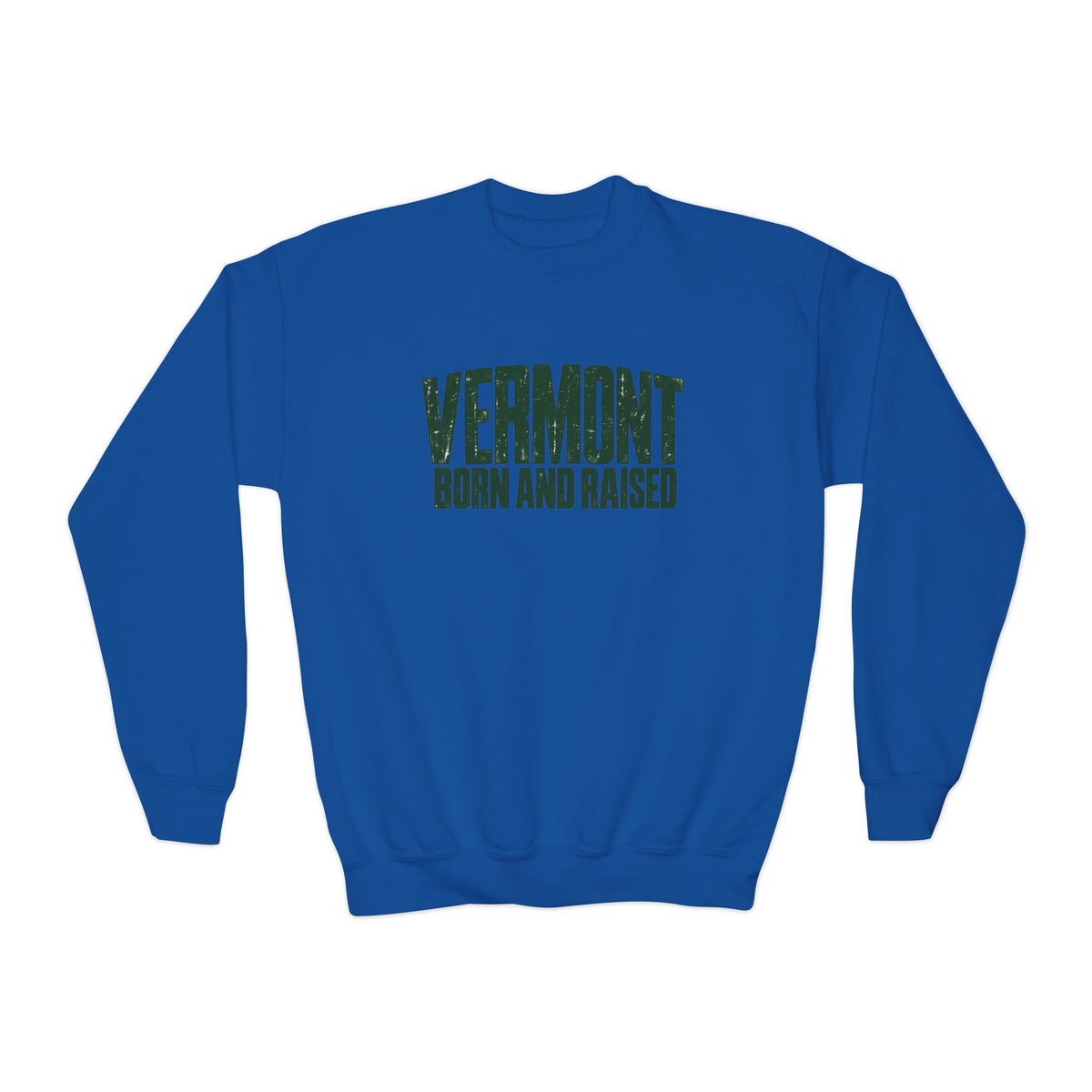 Vermont Born and Raised Modern New England Streetwear Unisex Youth Crewneck Sweatshirt