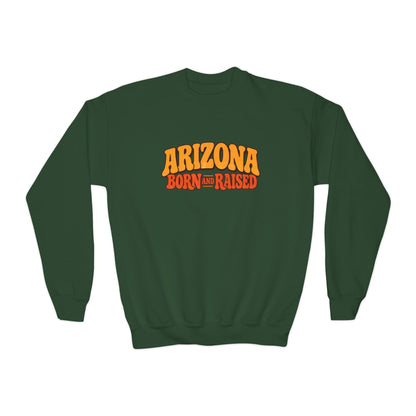 Arizona Born and Raised  Retro 1970s Southwest Unisex Youth Crewneck Sweatshirt Graphic