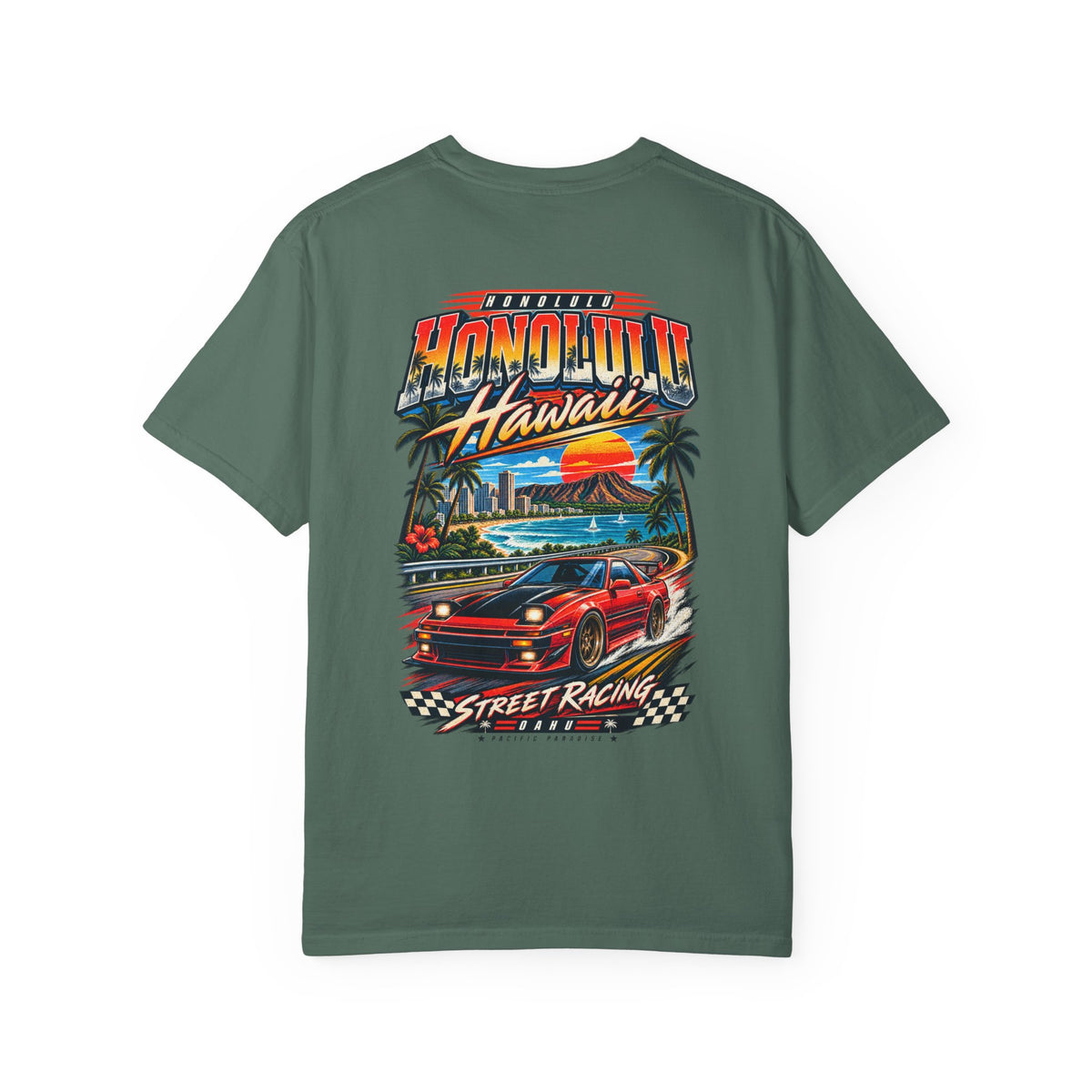 Honolulu Hawaii Street Racing Unisex Comfort Color 1717 Streetwear Graphic Tee