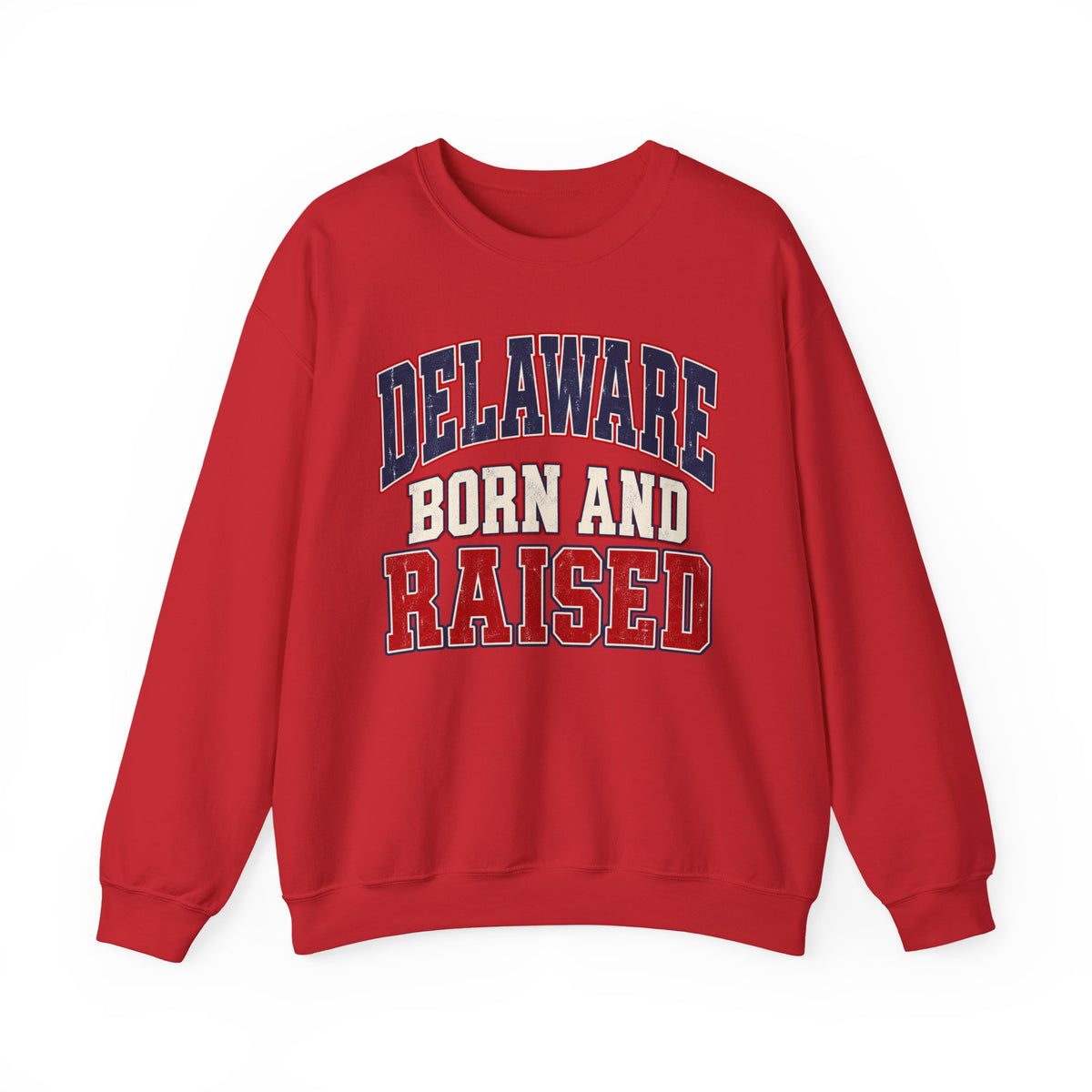Delaware Born and Raised Unisex Crewneck Sweatshirt State Name Graphic