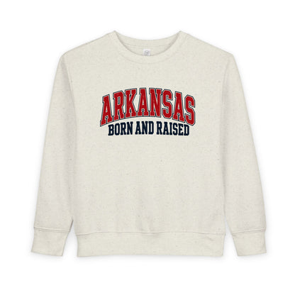 Arkansas Born and Raised Vintage Athletic Heritage Unisex Toddler Sweatshirt
