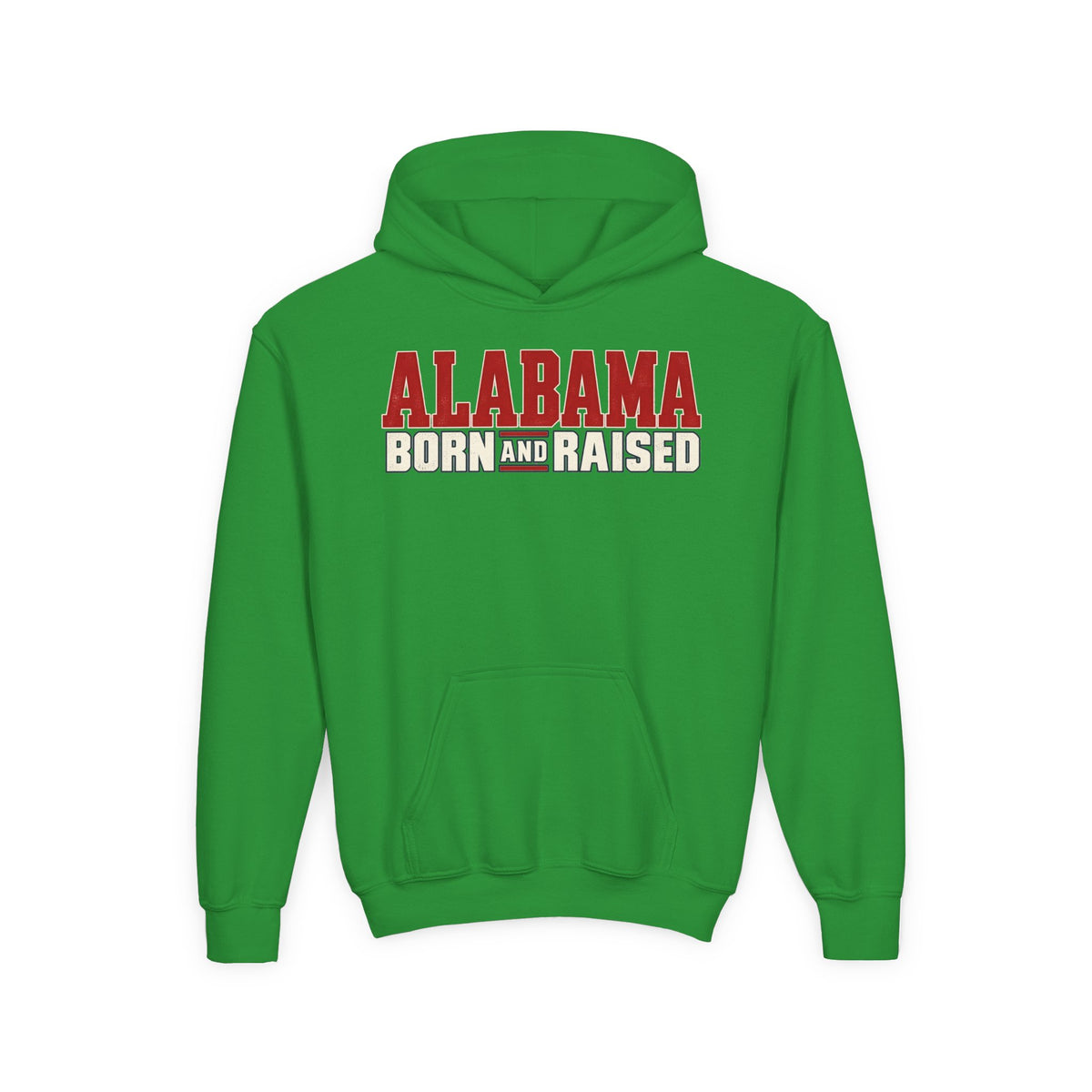 Alabama Born and Raised Premium Southern Streetwear Unisex Youth Heavy Blend Hooded Sweatshirt Graphic