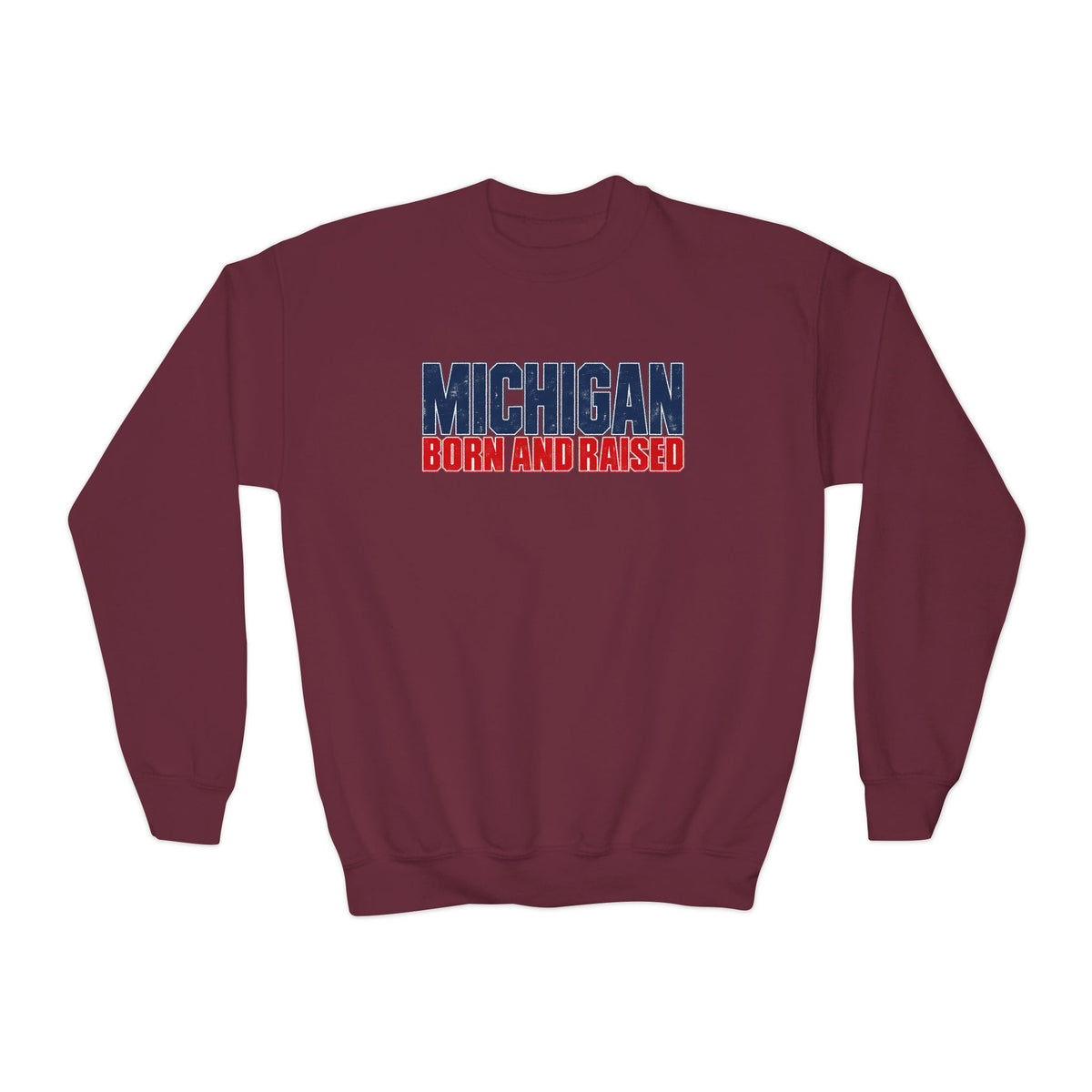 Michigan Born and Raised Modern Streetwear Unisex Youth Crewneck Sweatshirt