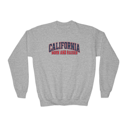 California Born and Raised Vintage Athletic Heritage Unisex Youth Crewneck  Sweatshirt Graphic