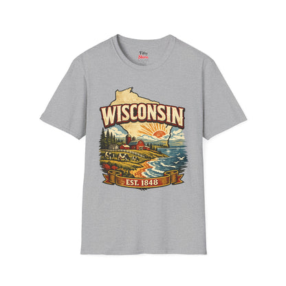 Vintage Wisconsin Heritage Unisex Softstyle T Shirt State Pride Graphic Tee Collections FS03