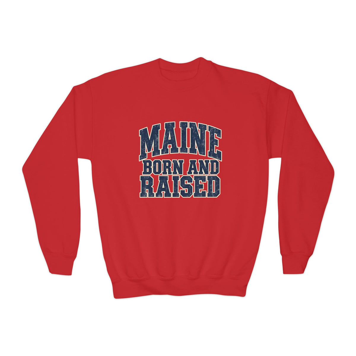 Maine Born and Raised Bold Athletic Unisex Youth Crewneck Sweatshirt Graphic