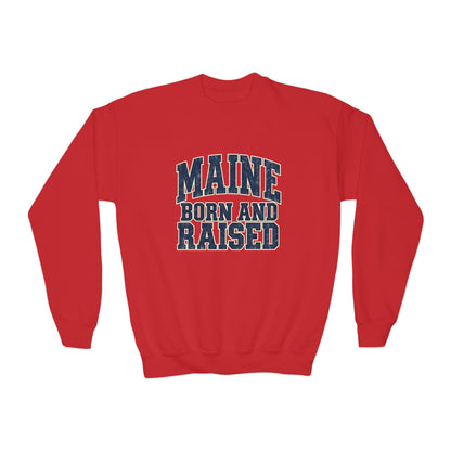 Maine Born and Raised Bold Athletic Unisex Youth Crewneck Sweatshirt Graphic