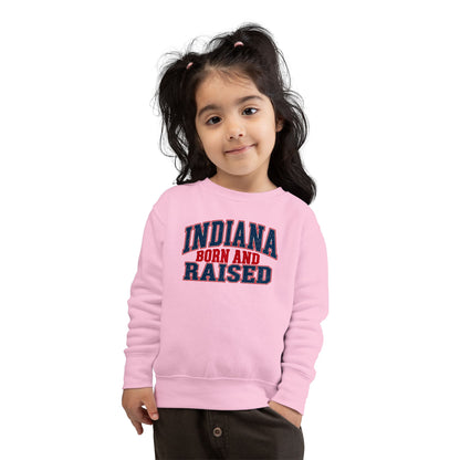 Indiana Born and Raised Bold Hometown Pride Unisex Toddler Sweatshirt