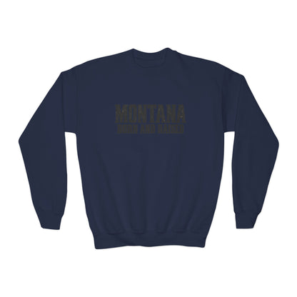 Montana Born and Raised Modern Western Streetwear Unisex Youth Crewneck Sweatshirt