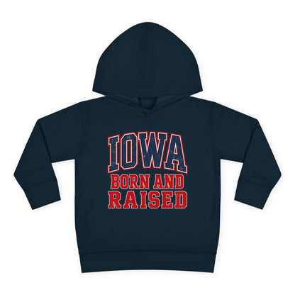 Iowa Born and Raised Vintage Collegiate Unisex Toddler Pullover Fleece Hoodie