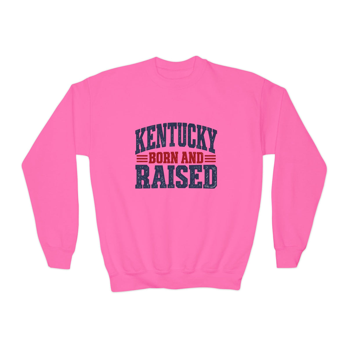 Kentucky Born and Raised Vintage Americana Unisex Youth Crewneck Sweatshirt Graphic