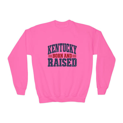 Kentucky Born and Raised Vintage Americana Unisex Youth Crewneck Sweatshirt Graphic