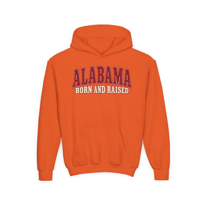 Alabama Born and Raised Classic Southern Heritage Unisex Youth Heavy Blend Hooded Sweatshirt Graphic